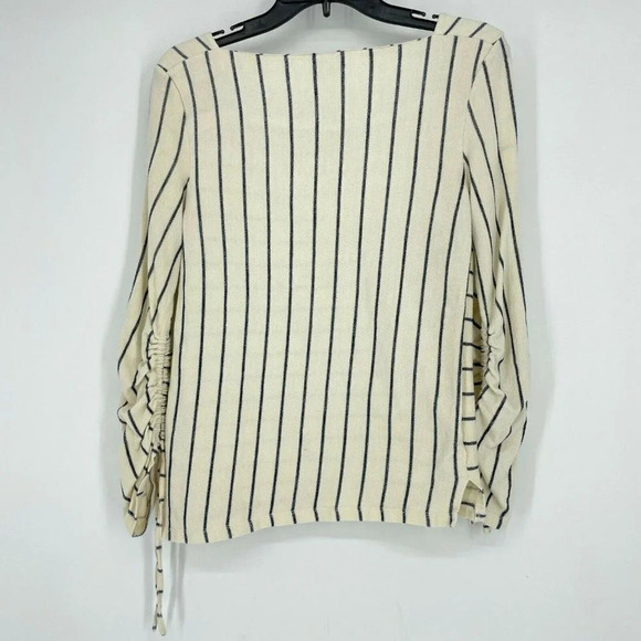 Anthropologie T-Shirt Women’s Sz S Pullover Boat Neck Ribbed Sleeves Cream/Navy - Picture 2 of 10